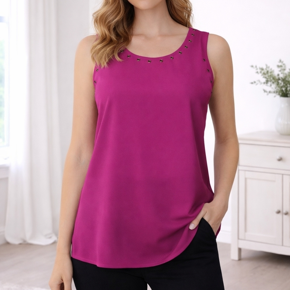 WORTHINGTON Fuscia Grommet Sleeveless Top Petite